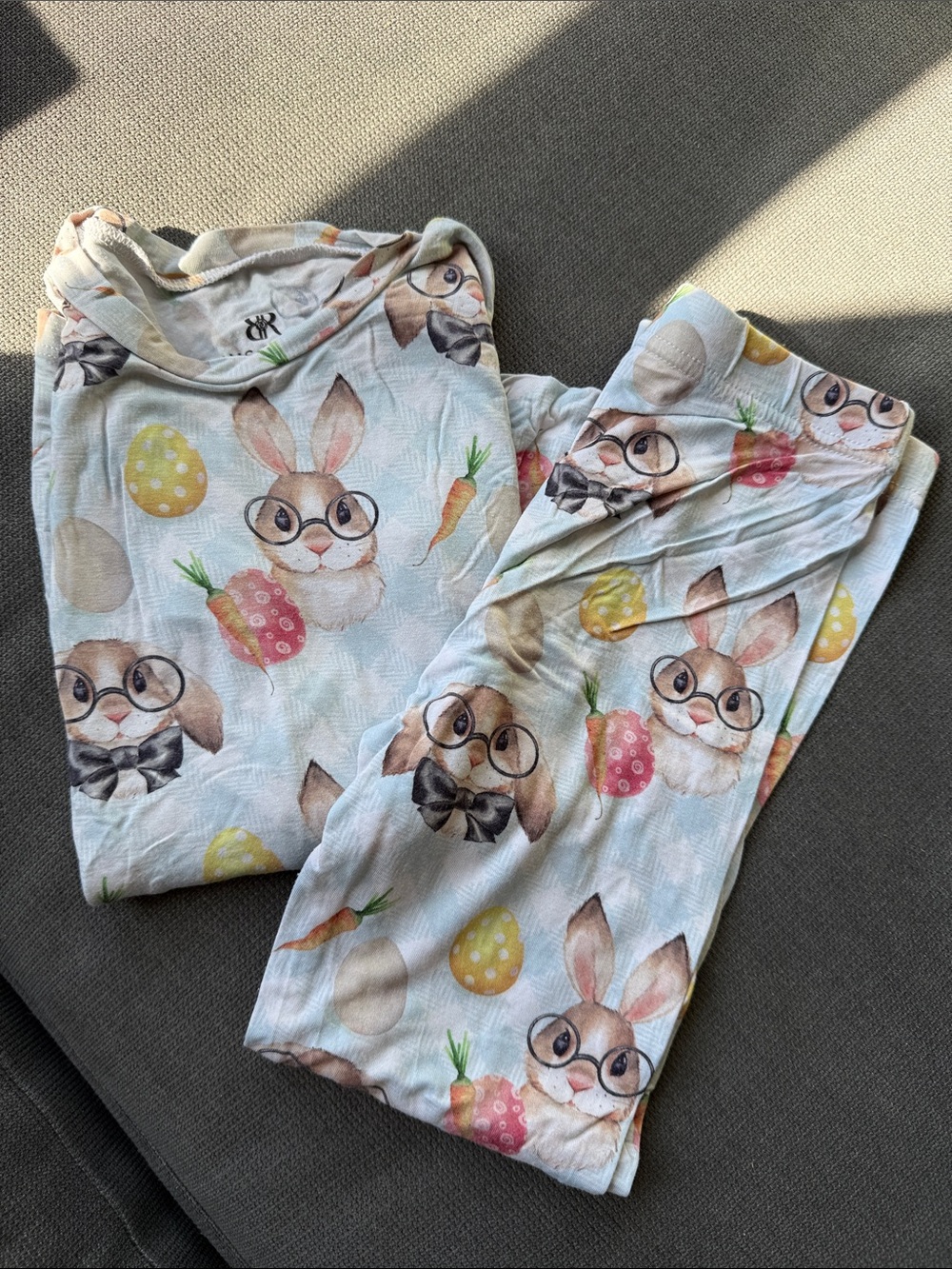 Bums & Roses Kids Bunny Print Pajama Set - White with Pastel Accents